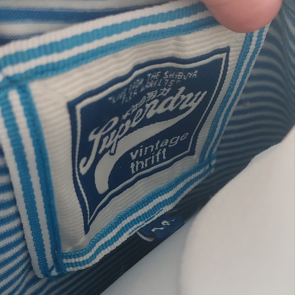 SUPERDRY Size 12 Vintage Thrift Hooded Dress M Blue Stripe Jersey Thumb Holes - Picture 11 of 11